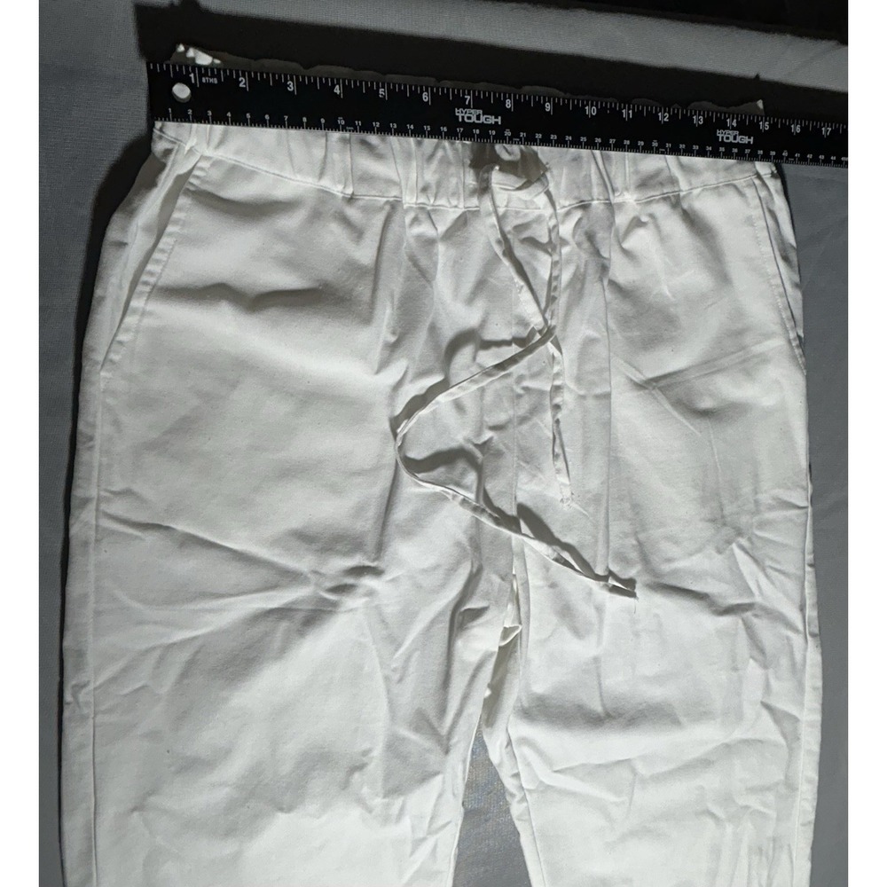 White Linen Elastic Waist Pants with Pockets Size Large - Picture 3 of 14